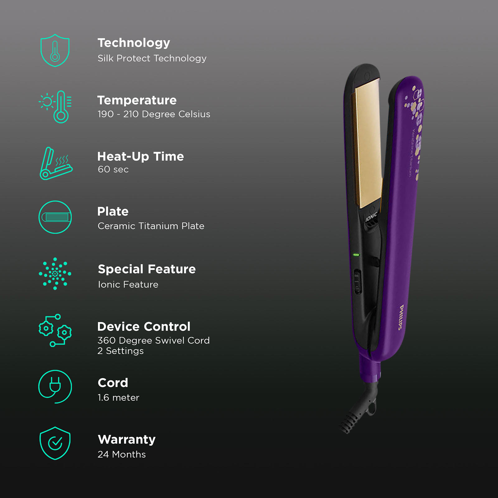 Philips hair straightener hotsell with silk procare price